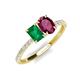 4 - Galina 7x5 mm Emerald Cut Emerald and 8x6 mm Oval Rhodolite Garnet 2 Stone Duo Ring 