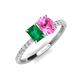 4 - Galina 7x5 mm Emerald Cut Emerald and 8x6 mm Oval Pink Sapphire 2 Stone Duo Ring 