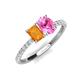 4 - Galina 7x5 mm Emerald Cut Citrine and 8x6 mm Oval Pink Sapphire 2 Stone Duo Ring 