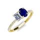 4 - Galina 7x5 mm Emerald Cut Forever Brilliant Moissanite and 8x6 mm Oval Blue Sapphire 2 Stone Duo Ring 