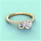 3 - Galina 7x5 mm Emerald Cut Forever One Moissanite and 8x6 mm Oval White Sapphire 2 Stone Duo Ring 