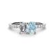 1 - Galina 7x5 mm Emerald Cut Forever Brilliant Moissanite and 8x6 mm Oval Aquamarine 2 Stone Duo Ring 