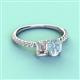 3 - Galina 7x5 mm Emerald Cut Forever Brilliant Moissanite and 8x6 mm Oval Aquamarine 2 Stone Duo Ring 