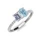 4 - Galina 7x5 mm Emerald Cut Forever Brilliant Moissanite and 8x6 mm Oval Aquamarine 2 Stone Duo Ring 