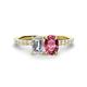 1 - Galina 7x5 mm Emerald Cut Forever Brilliant Moissanite and 8x6 mm Oval Pink Tourmaline 2 Stone Duo Ring 