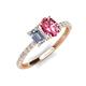 4 - Galina 7x5 mm Emerald Cut Forever Brilliant Moissanite and 8x6 mm Oval Pink Tourmaline 2 Stone Duo Ring 