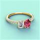 3 - Galina 7x5 mm Emerald Cut Forever One Moissanite and 8x6 mm Oval Pink Tourmaline 2 Stone Duo Ring 