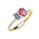 4 - Galina 7x5 mm Emerald Cut Forever One Moissanite and 8x6 mm Oval Pink Tourmaline 2 Stone Duo Ring 