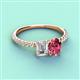 3 - Galina 7x5 mm Emerald Cut Forever One Moissanite and 8x6 mm Oval Pink Tourmaline 2 Stone Duo Ring 