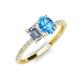 4 - Galina 7x5 mm Emerald Cut Forever One Moissanite and 8x6 mm Oval Blue Topaz 2 Stone Duo Ring 