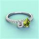 3 - Galina 7x5 mm Emerald Cut Forever One Moissanite and 8x6 mm Oval Peridot 2 Stone Duo Ring 