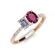 4 - Galina 7x5 mm Emerald Cut Forever Brilliant Moissanite and 8x6 mm Oval Rhodolite Garnet 2 Stone Duo Ring 