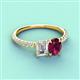 3 - Galina 7x5 mm Emerald Cut Forever One Moissanite and 8x6 mm Oval Rhodolite Garnet 2 Stone Duo Ring 