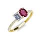 4 - Galina 7x5 mm Emerald Cut Forever One Moissanite and 8x6 mm Oval Rhodolite Garnet 2 Stone Duo Ring 
