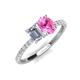 4 - Galina 7x5 mm Emerald Cut Forever Brilliant Moissanite and 8x6 mm Oval Pink Sapphire 2 Stone Duo Ring 