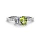 1 - Galina 7x5 mm Emerald Cut Forever Brilliant Moissanite and 8x6 mm Oval Peridot 2 Stone Duo Ring 