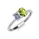 4 - Galina 7x5 mm Emerald Cut Forever Brilliant Moissanite and 8x6 mm Oval Peridot 2 Stone Duo Ring 