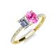 4 - Galina IGI Certified 7x5 mm Emerald Cut Lab Grown Diamond and 8x6 mm Oval Pink Sapphire 2 Stone Duo Ring 