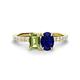 1 - Galina 7x5 mm Emerald Cut Peridot and 8x6 mm Oval Blue Sapphire 2 Stone Duo Ring 
