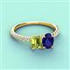 3 - Galina 7x5 mm Emerald Cut Peridot and 8x6 mm Oval Blue Sapphire 2 Stone Duo Ring 