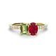 1 - Galina 7x5 mm Emerald Cut Peridot and 8x6 mm Oval Ruby 2 Stone Duo Ring 
