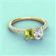 3 - Galina 7x5 mm Emerald Cut Peridot and IGI Certified 8x6 mm Oval Lab Grown Diamond 2 Stone Duo Ring 