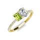 4 - Galina 7x5 mm Emerald Cut Peridot and GIA Certified 8x6 mm Oval Diamond 2 Stone Duo Ring 