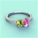 3 - Galina 7x5 mm Emerald Cut Peridot and 8x6 mm Oval Pink Sapphire 2 Stone Duo Ring 