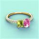 3 - Galina 7x5 mm Emerald Cut Peridot and 8x6 mm Oval Pink Sapphire 2 Stone Duo Ring 