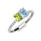 4 - Galina 7x5 mm Emerald Cut Peridot and 8x6 mm Oval Aquamarine 2 Stone Duo Ring 