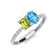 4 - Galina 7x5 mm Emerald Cut Peridot and 8x6 mm Oval Blue Topaz 2 Stone Duo Ring 