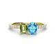 1 - Galina 7x5 mm Emerald Cut Peridot and 8x6 mm Oval Blue Topaz 2 Stone Duo Ring 