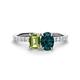1 - Galina 7x5 mm Emerald Cut Peridot and 8x6 mm Oval London Blue Topaz 2 Stone Duo Ring 