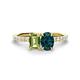1 - Galina 7x5 mm Emerald Cut Peridot and 8x6 mm Oval London Blue Topaz 2 Stone Duo Ring 