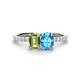 1 - Galina 7x5 mm Emerald Cut Peridot and 8x6 mm Oval Blue Topaz 2 Stone Duo Ring 