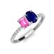 4 - Galina 7x5 mm Emerald Cut Pink Sapphire and 8x6 mm Oval Blue Sapphire 2 Stone Duo Ring 