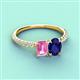 3 - Galina 7x5 mm Emerald Cut Pink Sapphire and 8x6 mm Oval Blue Sapphire 2 Stone Duo Ring 