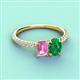 3 - Galina 7x5 mm Emerald Cut Pink Sapphire and 8x6 mm Oval Emerald 2 Stone Duo Ring 