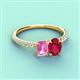 3 - Galina 7x5 mm Emerald Cut Pink Sapphire and 8x6 mm Oval Ruby 2 Stone Duo Ring 