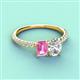 3 - Galina 7x5 mm Emerald Cut Pink Sapphire and IGI Certified 8x6 mm Oval Lab Grown Diamond 2 Stone Duo Ring 