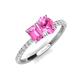 4 - Galina 7x5 mm Emerald Cut and 8x6 mm Oval Pink Sapphire 2 Stone Duo Ring 