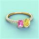3 - Galina 7x5 mm Emerald Cut Pink Sapphire and 8x6 mm Oval Yellow Sapphire 2 Stone Duo Ring 