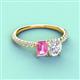 3 - Galina 7x5 mm Emerald Cut Pink Sapphire and 8x6 mm Oval White Sapphire 2 Stone Duo Ring 