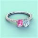 3 - Galina 7x5 mm Emerald Cut Pink Sapphire and 8x6 mm Oval Aquamarine 2 Stone Duo Ring 