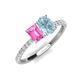 4 - Galina 7x5 mm Emerald Cut Pink Sapphire and 8x6 mm Oval Aquamarine 2 Stone Duo Ring 