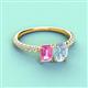 3 - Galina 7x5 mm Emerald Cut Pink Sapphire and 8x6 mm Oval Aquamarine 2 Stone Duo Ring 