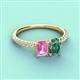 3 - Galina 7x5 mm Emerald Cut Pink Sapphire and 8x6 mm Oval Lab Created Alexandrite 2 Stone Duo Ring 