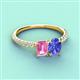 3 - Galina 7x5 mm Emerald Cut Pink Sapphire and 8x6 mm Oval Tanzanite 2 Stone Duo Ring 