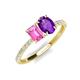 4 - Galina 7x5 mm Emerald Cut Pink Sapphire and 8x6 mm Oval Amethyst 2 Stone Duo Ring 