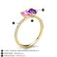5 - Galina 7x5 mm Emerald Cut Pink Sapphire and 8x6 mm Oval Amethyst 2 Stone Duo Ring 